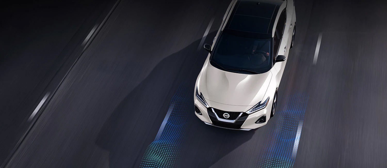 2022 Nissan Maxima illustrating lane sensing technology of safety shield 360 | Pischke Motors Nissan in La Crosse WI