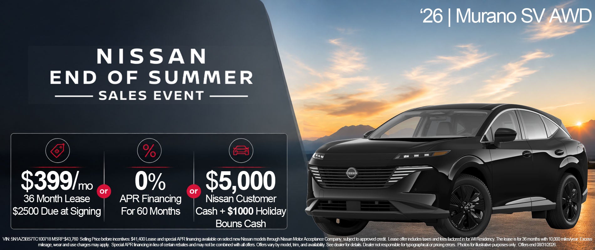 Nissan Murano Ad with lease offer and Special Finance Offer