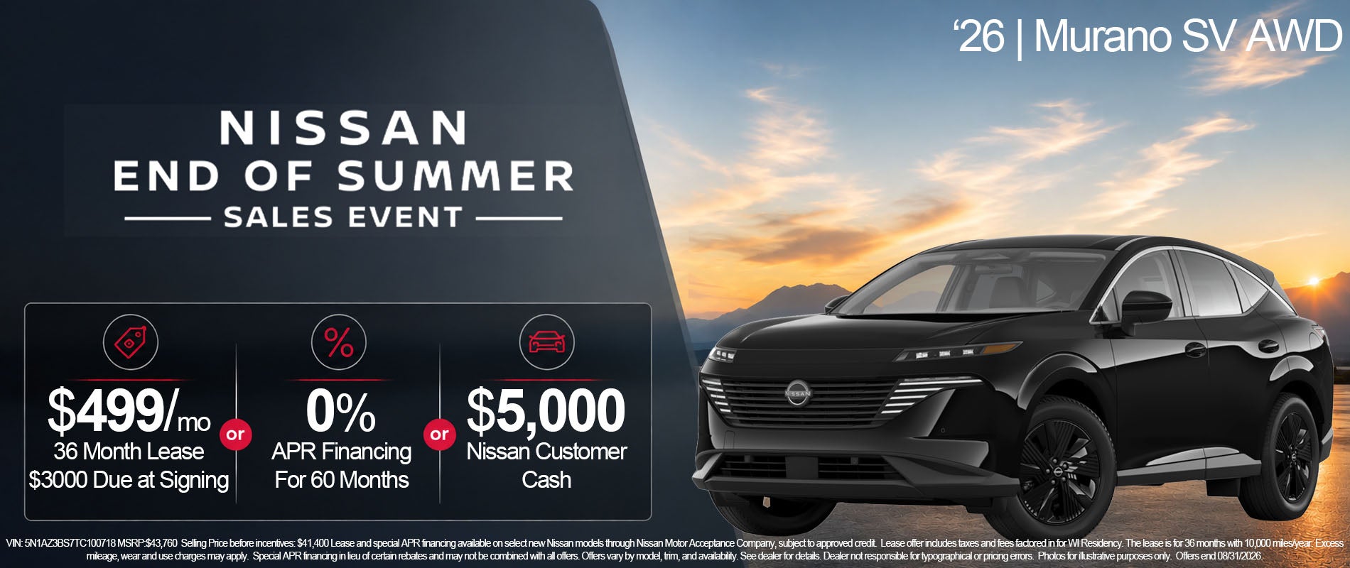 Nissan Murano Ad with lease offer and Special Finance Offer
