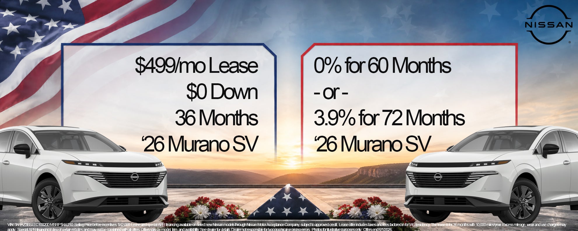 Nissan Murano Special Finance Offer 0% 499 per month lease 