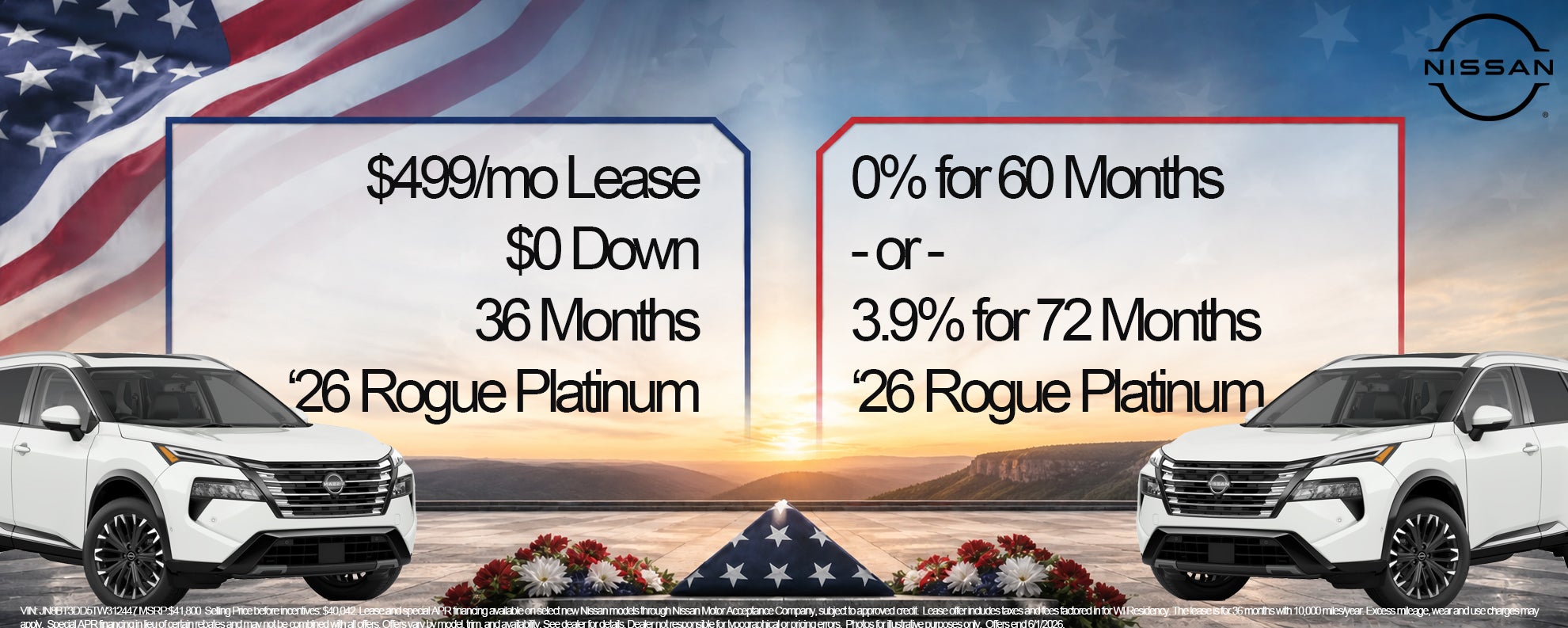Nissan Rogue Special Finance Offer 0% 499 per month lease 