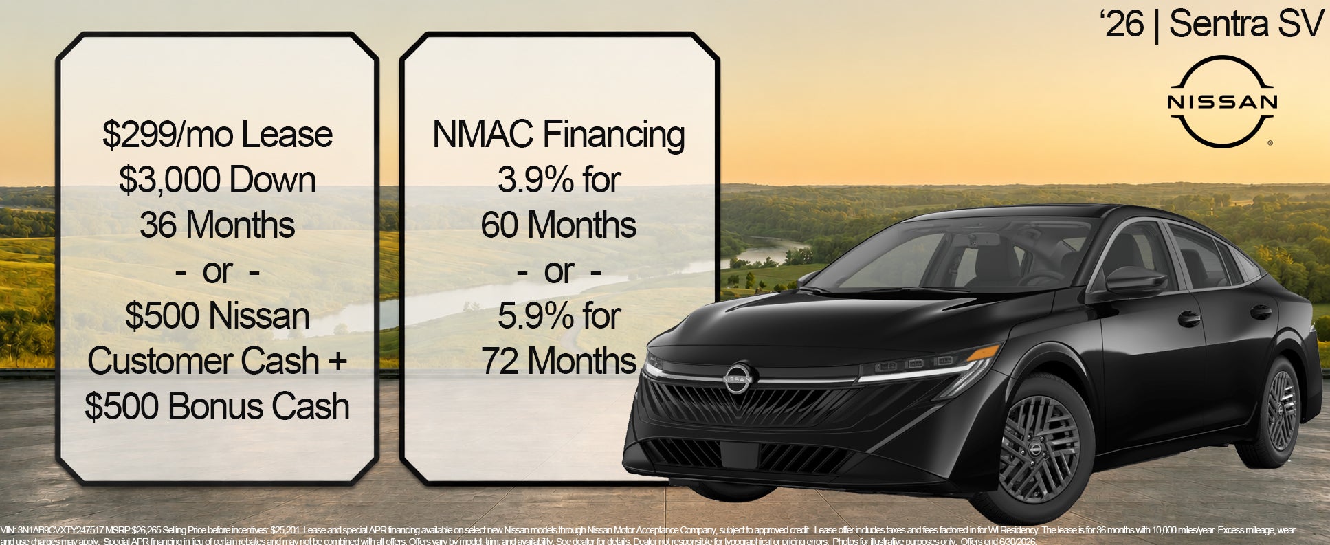 Nissan Sentra Ad. 299 per month lease