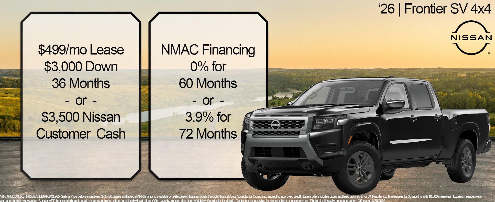 Nissan Frontier Ad. 499 per month lease.