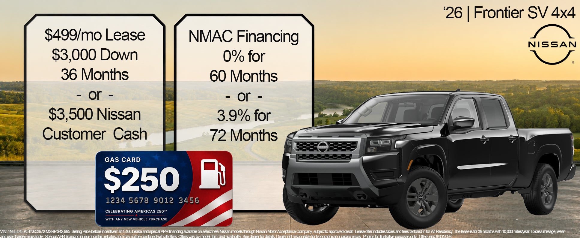 Nissan Frontier Ad. 499 per month lease.